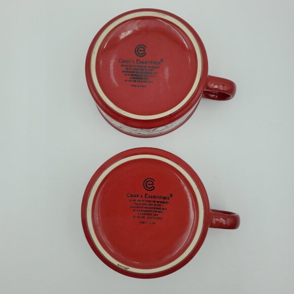 Cook's Essentials Red Soup Mugs Etched White on Red Chili Chowder Bowls - Picture 7 of 9